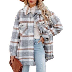 Women's Flannel Shacket Button Down Plaid Long Sleeve Jacket Casual Cozy